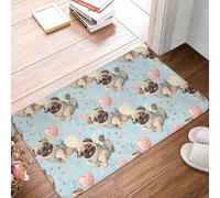 Anceky Heart Balloon French Bulldog Print Bathroom Rugs Non Slip Washable, 16x24 in Bath Mat Bath Rugs for Bathroom Decor, Soft Floor Door Mat Kitchen Rugs, Washable Rug for Indoor Outdoor Tub