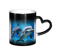 Anceky Heat Sensitive Color Changing Cup 11oz Coffee Mugs Two Dolphins Funny Ceramic Color Changing Mug for Women Men