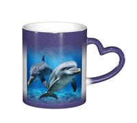 Anceky Heat Sensitive Color Changing Cup 11oz Coffee Mugs Two Dolphins Funny Ceramic Color Changing Mug for Women Men