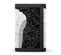 Anceky Human Hand with a Fist Raised up with White Rays on Dark Trifold Wallet, Stylish Purse with Keychain, Credit Pass Case Card-Holder for Crash Bills Receipts Women Men 5 x 3.3 x 0.2 Inch