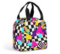 Anceky Insulated Cooler Lunch Container with Front Pockets for Women and Men Black and White Checkered Retro 80s 90s Hiking, Camping, Working, Traveling, Daily Use