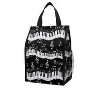 Anceky Insulated Food Storage Bag with Pockets, Piano Keys with Musical Notes, Leak-Proof Foldable Thermal Cooler for Work, Picnics