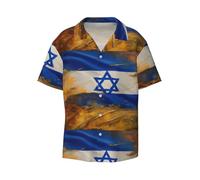Anceky Israeli Flag Printing Men's Beach Shirt Short Sleeves with Button Summer Cuban Shirt Hawaiian Shirt for Vacation