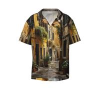 Anceky Italian Old Street Printing Men's Beach Shirt Short Sleeves with Button Summer Cuban Shirt Hawaiian Shirt for Vacation