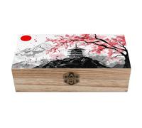 Anceky Japanese Pagoda Cherry Blossom Wooden Storage Box with Hinged Lock,Decorative Handmade Keepsake Jewelry Chest, Elegant Retro Decor Boxes, Compact Organizer Box for Home, Wedding,