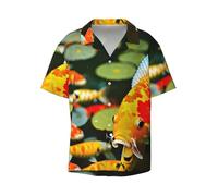 Anceky Japanese Pretty Koi Fish Printing Men's Beach Shirt Short Sleeves with Button Summer Cuban Shirt Hawaiian Shirt for Vacation