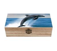 Anceky Jumping Up Dolphins Wooden Storage Boxes with Hinged Lid Jewelry Box with Lock Memory Keepsake Boxes for Letters,Crafts And Photo Storage