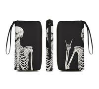 Anceky Ladies Pu Leather Wallets, Halloween of Dead Goth Skull Cute Funny Skeleton Credit Card Holder Long Purse with Zipper Waterproof Large Capacity Card Organizer