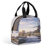 Anceky Landscape with A Traditional Windmill Cooler Bag Heavy Duty Lunch Box Soft Leakproof Insulated Tote with Zipper Large Capacity Reusable Lunch Bag Adult Lunchbox for Work Picnic Camping Outdoor