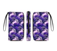 Anceky Large Capacity Slim Wallet for Women Waterproof Travel Long Purse Purple Magic Horse Stars Unicorn Credit Card Holder with Multiple Card Slots