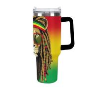 Anceky Large Travel Ice Cup, Cute Tumbler Car Mug, Unisex Insulated Cup Stainless Steel Vacuum with Straw for Home Office Rasta Flag Rastafarian Reggae Lion
