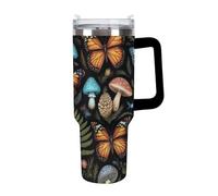 Anceky Large Travel Ice Cup, Cute Tumbler Car Mug, Unisex Insulated Cup Stainless Steel Vacuum with Straw for Home Office Goth Moon Frogs Moth Magical Mushroom Leaves