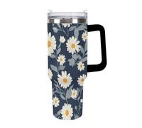 Anceky Large Travel Ice Cup, Cute Tumbler Car Mug, Unisex Insulated Cup Stainless Steel Vacuum with Straw for Home Office Daisy Flower Floral Print