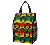 Anceky Leak-Proof Insulated Lunch Tote for Adults, Reggae Rasta Flag Lion, Spacious Foldable Thermal Bag with Side Pockets for Work & Outdoor