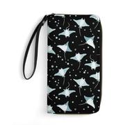 Anceky Leather Wallets Large Capacity Card Case, Clutch Wallets Zipper, Ideal for Credit Cards, Cute Stingrays Sea Animals Blue Stingray