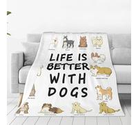 Anceky Life is Better with Dogs Blanket Throw Blanket Flannel Lightweight Soft Plush Fuzzy Blankets for Bed Sofa Couch Livingroom Chair Car Travel Pet 50"x40"
