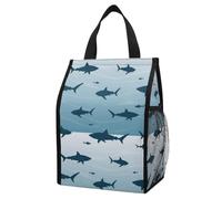 Anceky Lightweight Leak-Proof Insulated Bag, Sharks Fish Pattern Sky Blue, Foldable Thermal Cooler with Pockets for Office Lunches & Beach Days