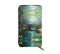Anceky Little Bridge in the East Zipper Leather Wallet, 7.5 * 4.1 inch Long Clutch Bag, Multiple compartments and Large Capacity