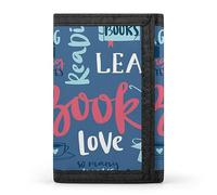 Anceky Love Reading Motivations Book Blue Pattern Trifold Wallet, Stylish Purse with Keychain, Credit Pass Case Card-Holder for Crash Bills Receipts Women Men 5 x 3.3 x 0.2 Inch