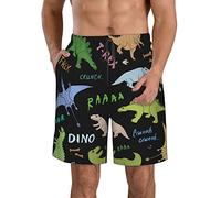 Anceky Men Swim Trunks Board Shorts Beach Shorts Bathing Suits, Dino Pattern Cute Cartoon