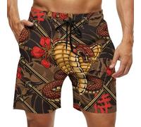Anceky Men's Beach Sea Horse Conch Print Shorts Swimwear Bathing Suits with Pockets