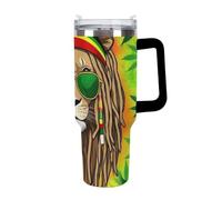 Anceky Men's Insulated Cup, Large Stainless Steel Ice Cup, Portable Travel Car Mug with Straw for Home Office Rasta Flag Weedleaf Rastafarian Reggae Lion