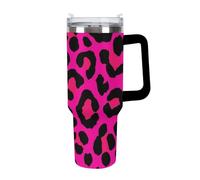 Anceky Men's Insulated Cup, Large Stainless Steel Ice Cup, Portable Travel Car Mug with Straw for Home Office Pink Dots Wild Cheetah Leopard Print