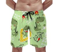 Anceky Men's Swim Cartoon Dinosaur Print Trunks Printed Beach Shorts for Men Summer Beach Shorts 80s 90s