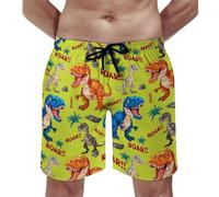 Anceky Men's Swim Cartoon Dinosaur Print Trunks Printed Beach Shorts for Men Summer Beach Shorts 80s 90s