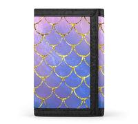 Anceky Mermaid Tail Scales Colorful Gold Fish Scales Purple Blue Trifold Wallet, Stylish Purse with Keychain, Credit Pass Case Card-Holder for Crash Bills Receipts Women Men 5 x 3.3 x 0.2 Inch