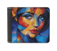 Anceky Modern Cubism Geometric Woman Portrait Soft PU Leather Bifold Wallet, Coin Purse Credit Pass Case, Durable Card-Holder Slim Billfold for Men Woman Money Storage