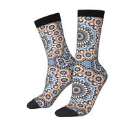 Anceky Moroccan Ceramic Tile Inspired Floral Old Fashioned Cultural Mosaic Novelty Crew Socks for Men & Women