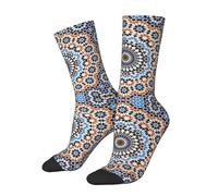 Anceky Moroccan Ceramic Tile Inspired Floral Old Fashioned Cultural Mosaic Novelty Crew Socks for Men & Women
