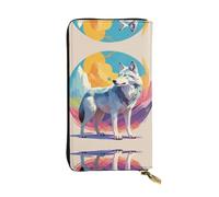 Anceky National Geographic Wolf Zipper Leather Wallet, 7.5 * 4.1 inch Long Clutch Bag, Multiple compartments and Large Capacity