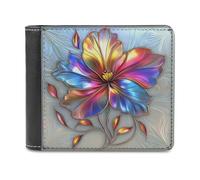 Anceky Neon Flower Stained Glass Soft PU Leather Bifold Wallet, Coin Purse Credit Pass Case, Durable Card-Holder Slim Billfold for Men Woman Money Storage