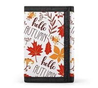 Anceky Orange Red Leaves Flowers Hello Autumn Seamless on White Trifold Wallet, Stylish Purse with Keychain, Credit Pass Case Card-Holder for Crash Bills Receipts Women Men 5 x 3.3 x 0.2 Inch
