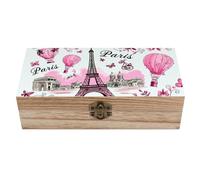 Anceky Paris Eiffel Tower Hot Air Balloon Wooden Storage Box with Hinged Lock,Decorative Handmade Keepsake Jewelry Chest, Elegant Retro Decor Boxes, Compact Organizer Box for Home, Wedding,