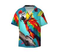 Anceky Parrots On Tree Printing Men's Beach Shirt Short Sleeves with Button Summer Cuban Shirt Hawaiian Shirt for Vacation