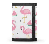 Anceky Pink Flamingos Watermelon Yellow Pine Black Triangles on White Trifold Wallet, Stylish Purse with Keychain, Credit Pass Case Card-Holder for Crash Bills Receipts Women Men 5 x 3.3 x 0.2 Inch
