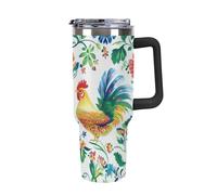 Anceky Polish Floral Folk Rooster 40 Oz Tumbler with Handle Travel Coffee Mug Large Capacity Cars Cup Black-Style