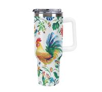 Anceky Polish Floral Folk Rooster 40 Oz Tumbler with Handle Travel Coffee Mug Large Capacity Cars Cup White-Style