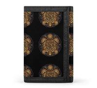 Anceky Polynesian Golden Sea Turtle Tattoo on Black Toned Maori Style Trifold Wallet, Stylish Purse with Keychain, Credit Pass Case Card-Holder for Crash Bills Receipts Women Men 5 x 3.3 x 0.2 Inch