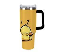 Anceky Portable Travel Ice Cup, Fashion Tumbler Car Mug, Insulated Stainless Steel Vacuum Cup with Straw for Home Office Cute Lazy Duck Yellow