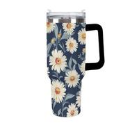 Anceky Portable Travel Ice Cup, Fashion Tumbler Car Mug, Insulated Stainless Steel Vacuum Cup with Straw for Home Office Daisy Flower Floral Print