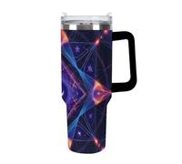 Anceky Portable Travel Ice Cup, Fashion Tumbler Car Mug, Insulated Stainless Steel Vacuum Cup with Straw for Home Office Sacred Geometry Symbols Sun Moon Trippy Purple