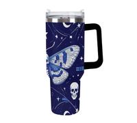 Anceky Portable Travel Ice Cup, Fashion Tumbler Car Mug, Insulated Stainless Steel Vacuum Cup with Straw for Home Office Goth Moth Dead Skull Moon
