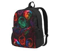 Anceky Psychedelic Multicoloured Skull Neon Travel Backpack For Women | Lightweight Laptop BackPack For Men Fshion Large Capacity Waterproof Daypack Hiking Work Black