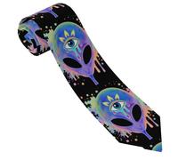 Anceky Psychedelic Trippy Acid Splatter Alien The Third Eye Necktie Tie for Men Wedding Holiday Party