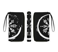 Anceky PU Leather Wallet for Women, Travel Credit Card Holder Magic Viking Vegvisir Runic Compass Zipper Long Purse Waterproof Wallet with Wrist Strap