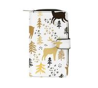 Anceky PU Leather Wallet, Women Soft Clutch Holder Purse Zipper Card Case for Credit Crash Coin Bills Money 7.8x4.3x1.4 in Print Christmas Seamless Gold Black Deer, Tree, and Snowflakes